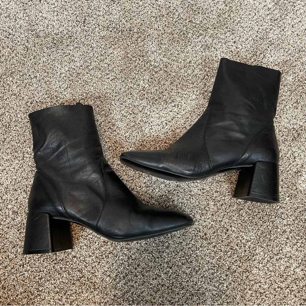 TOPSHOP- Black Real Leather Square-Toed Boots Size 39